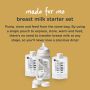 Image of the breast milk starter set with detail of how you can pump, store and feed using the same bag
