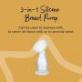 3-in-1 silicone breast pump with explanation of benefits including let down aid to provide relief. 
