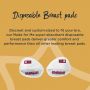 Disposable breast pads with explanation of different sizes available to ensure better fitting in bras and enhanced performance.
