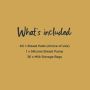 List of products included in the breastfeeding start pack bundle. Including silicone breast pump, breast pads and more.