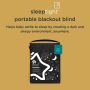 Portable blackout blind with description of how it helps baby settle by creating a dark and sleepy environment. 