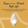 Image of penguin night light with details of the gentle glow, perfect for bedtime stories