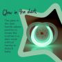 Night-Time pacifier glowing in the dark with text explaining the pacifier has a glow in the dark handle.