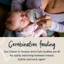 Mum feeding baby from 150ml Closer to Nature bottle with text about combination feeding