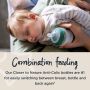 Baby sleeping in parent’s arms with text about combination feeding