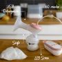 Single electric breast pump with power unit and breast pads with pointers of the pump’s key features