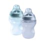 2 x 9fl oz blue silicone baby bottle on white background.