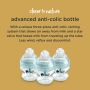 Infographic of three Advanced Anti Colic baby bottles explaining that they have a unique venting system and star valve. 