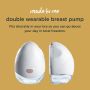 Infographic with an image of the made for me double wearable breast pump explaining that it sits discreetly in your bra. 