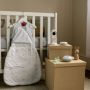 Photo of what’s included in the Dreamsense sleep monitoring bundle taken in a baby’s nursery next to their cot. 