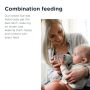 Mum sitting with baby on her lap holding an Advanced Anti-Colic bottle with text about combination feeding