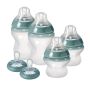 Silicone Bottle and Breast-like Pacifier Set on white background.