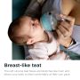 Mum feeding baby with Advanced Anti-Colic bottle above text about the breast-like teat