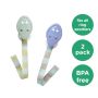2 soother holders on a white background with roundels stating they fit all ring soothers, 2 pack and BPA free.