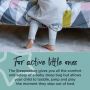 Child about to climb into bed wearing a steppee with text about how they’re great for active little ones