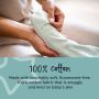 Parent putting steppe sleepsuit over childs foot with text about how it is made from 100% cotton