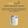 Bottle and pouch warmer explaining that it is suitable for breastmilk and formula heating feeds in 4 minutes.