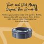 Twist and click refill with detail of how to fill the empty nappy bin chassis with the eco refill to reduce plastic waste.