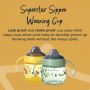 2 sippee cups shown in different styles explaining the leak and shake proof benefits and how they help to develop drinking skills.