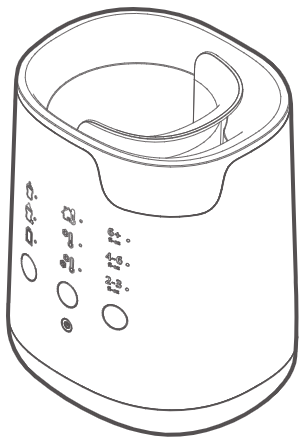 Diagram labelling the different parts of the bottle and pouch warmer using a letter key