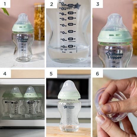 Image showing steps on how to self-sterilse in a microwave 
