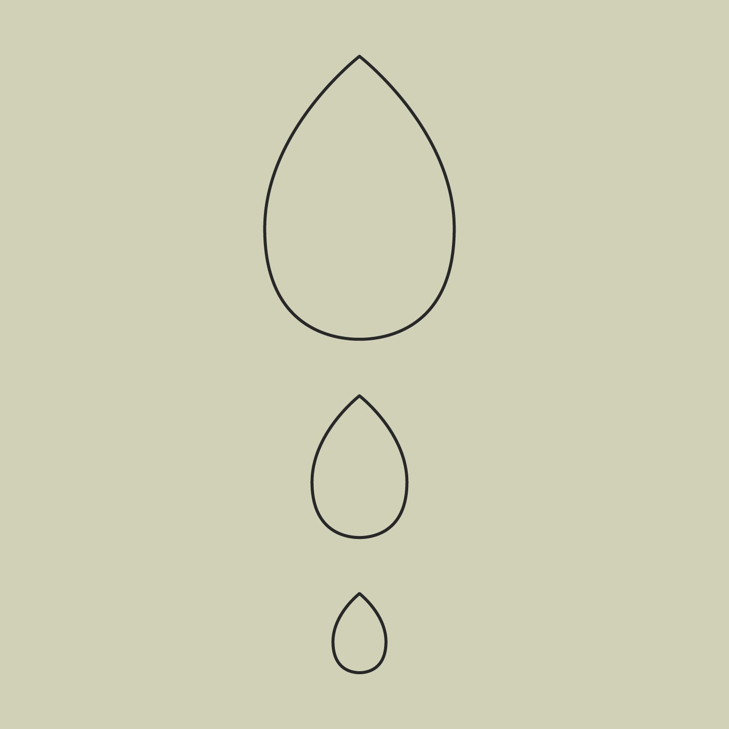 a key line drawing of three tear drops 