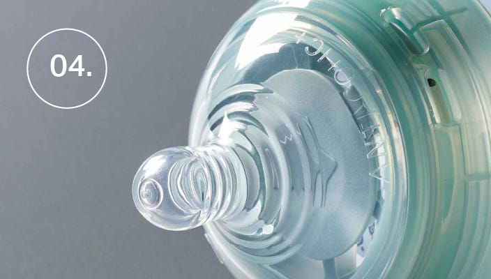a close up of a Tommee Tippee baby bottle teat 