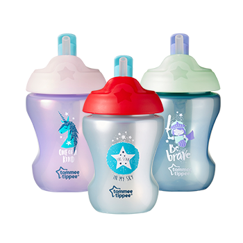 Kids trainer straw cup with straw in the lid and fun designs