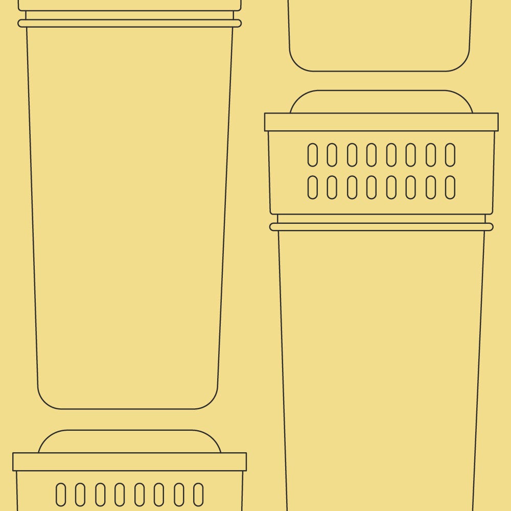 keyline drawings of tommee tippee perfect prep filters on a yellow background 
