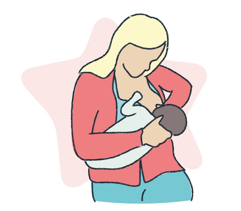 Illustration showing a mum breastfeeding her baby in a cross-cradle hold position