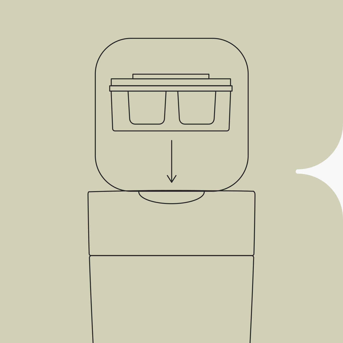 Keyline drawing of a Twist & Click nappy bin and a Tommee Tippee refill cassette, ready to be fitted.