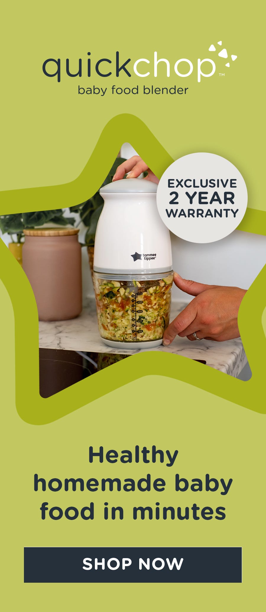 Quick-chop with 2 year warranty messaging